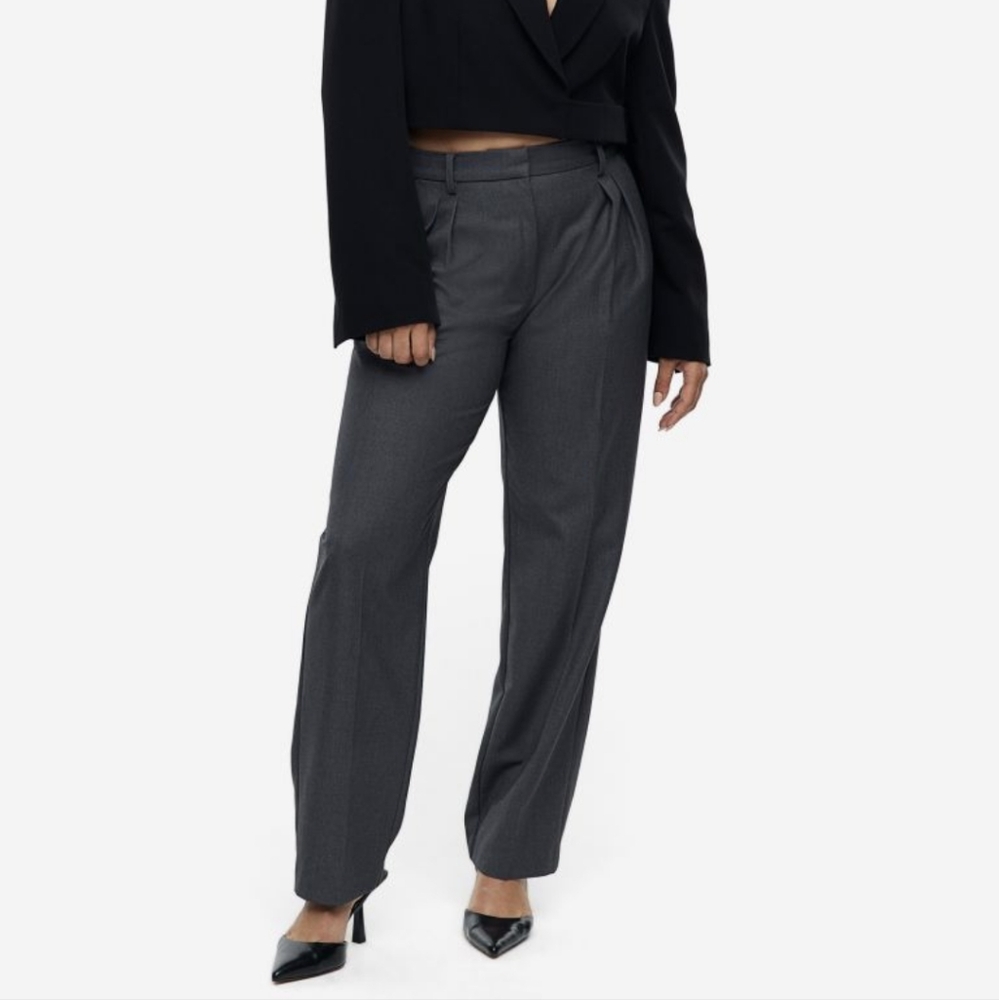 H&M Pants NWT Size 8 Dark Gray Loose Fit High Waist Diagonal Pockets Classic